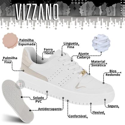 Imagem de Tenis branco feminino casual vizzano lançamento sapatenis de mulher