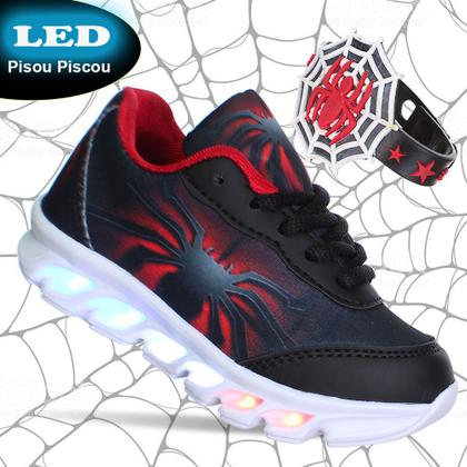 Imagem de Tenis Calçado Criança Aranha Luzinha Led Pisca Com Pulseira