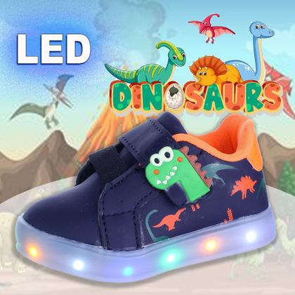 Imagem de Tenis Calçado Infantil Masculino Luzinha Luz Led Dinossauro Azul