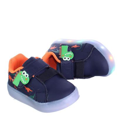 Imagem de Tenis Calçado Infantil Masculino Luzinha Luz Led Dinossauro Azul