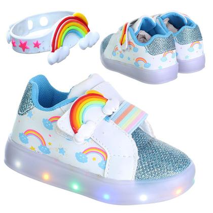 Imagem de Tenis Calçado Led Luz Arco Iris Nuvem Infantil Menina Com Pulseira
