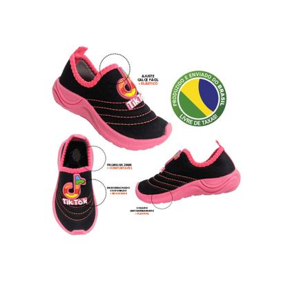 Imagem de Tênis Calce Fácil Menina Feminino sapato de enfiar opé elástico solado branco antiderrapante bordado