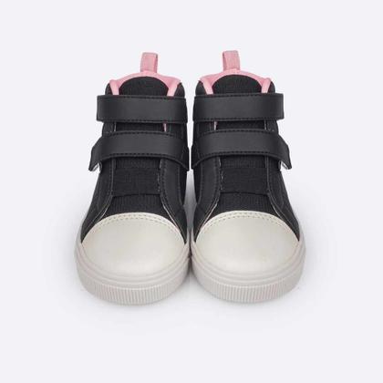 Imagem de Tênis Cano Médio Infantil Menina Pampili Yumi tiras autocolantes Duplo-Preto