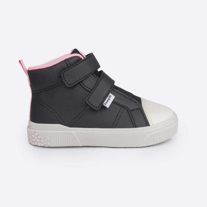 Imagem de Tênis Cano Médio Infantil Menina Pampili Yumi tiras autocolantes Duplo-Preto