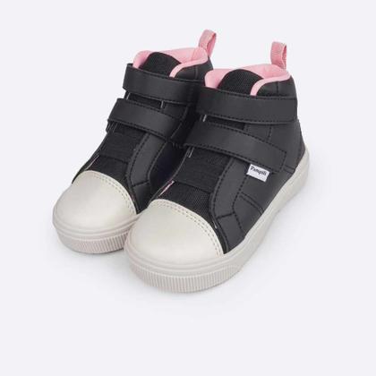 Imagem de Tênis Cano Médio Infantil Menina Pampili Yumi tiras autocolantes Duplo-Preto