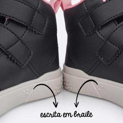 Imagem de Tênis Cano Médio Infantil Menina Pampili Yumi tiras autocolantes Duplo-Preto