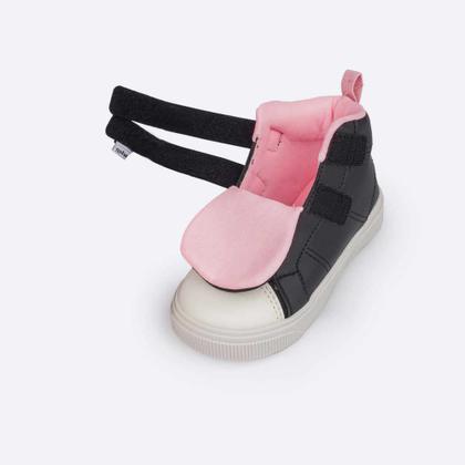 Imagem de Tênis Cano Médio Infantil Menina Pampili Yumi tiras autocolantes Duplo-Preto