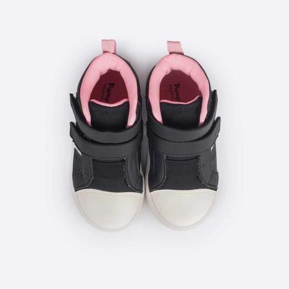 Imagem de Tênis Cano Médio Infantil Menina Pampili Yumi tiras autocolantes Duplo-Preto