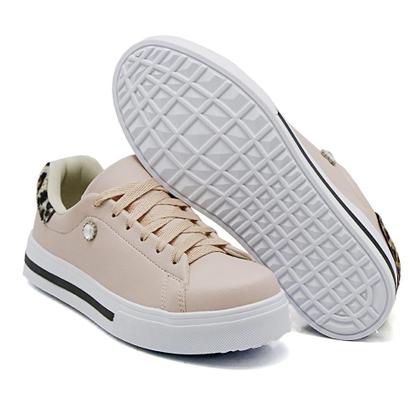 Imagem de Tenis Casual Amanda Block Detalhe Brilho e Recorte Onça com Sola Alta