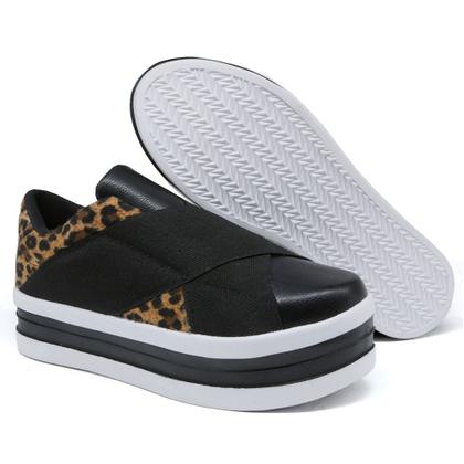 Imagem de Tenis Casual Autem Originals Recorte Onça Animal Print com Sola Alta e Elasticos