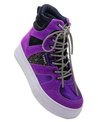 Imagem de Tênis Casual Boot Roxo Com Cadarço Strass Feminino - Legut