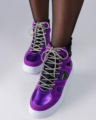 Imagem de Tênis Casual Boot Roxo Com Cadarço Strass Feminino - Legut