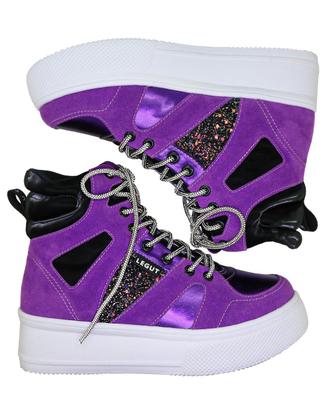 Imagem de Tênis Casual Boot Roxo Com Cadarço Strass Feminino - Legut