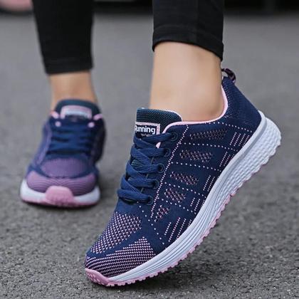 Tênis Casual Feminino de Malha Respirável Sapatos de Caminhada