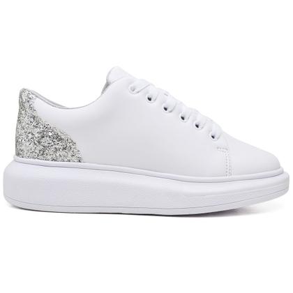 Imagem de Tênis Casual Feminino Flatform Amarração Glitter Conforto Dia a Dia