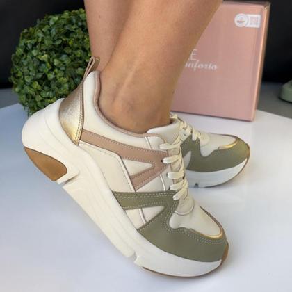 Imagem de Tênis Casual Feminino Modare Ortopédico Ultra Conforto Leve 7401.102.29643 Cor:Branco Off/Tan/Dourado/CamelTamanho:38