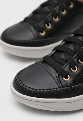 Imagem de Tênis Casual Feminino Preto Couro Legítimo Cadarço