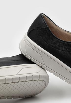 Imagem de Tênis Casual Feminino Preto Couro Legítimo Cadarço