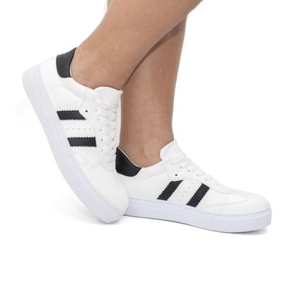 Imagem de Tênis Casual Feminino Sapatênis Básico Clássico Leve Macio Flat Modelo Branco e Preto