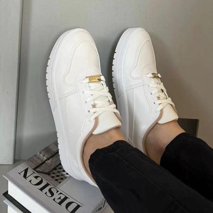 Imagem de Tênis Casual Moleca Feminino Couro Costura Conforto Branco
