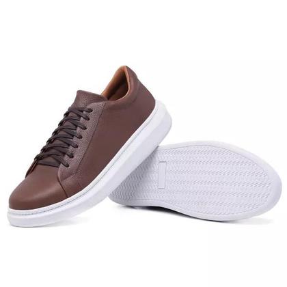 Imagem de Tenis Casual Sneaker Masculino Couro Bovino Legítimo Sola Alta Sapatênis Confort Ultra Leve