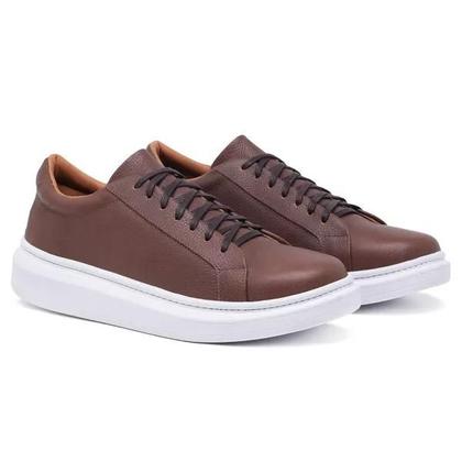 Imagem de Tenis Casual Sneaker Masculino Couro Bovino Legítimo Sola Alta Sapatênis Confort Ultra Leve