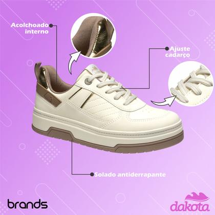 Imagem de Tênis Casual Sola Alta Street Feminino Dakota Creme / Ouro / Bege 35