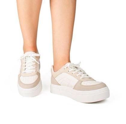 Imagem de Tênis Dakota Casual Branco e Bege com Sola Flatform de 4,20 cm