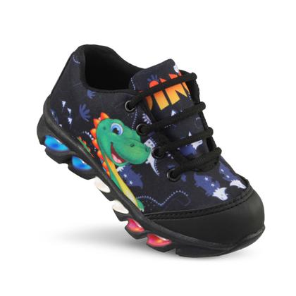 Imagem de tenis de led infantil masculino dinossauro com luzinha meninos mais camisa com relogio e oculos