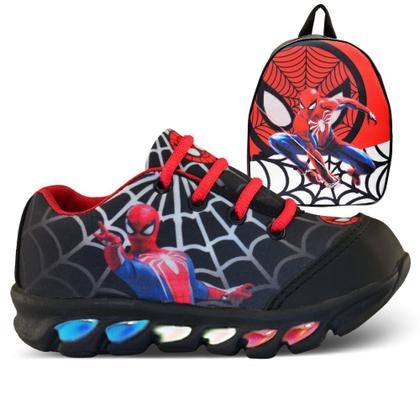 Imagem de tenis de led infantil masculino homem aranha com luzinha meninos mais mochila com relogio e oculos