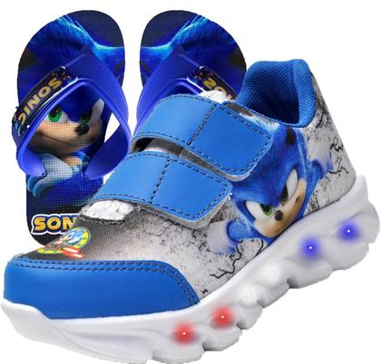 Imagem de Tenis De Led Masculino Sonic Calce Facil Meninos Infantil Estilo Original + Chinelo