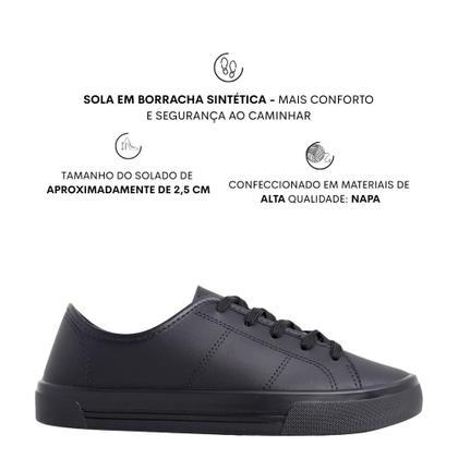 Imagem de Tênis Feminino Básico Cadarço Conforto Casual Moleca 5667856 - Preto Napa - 38