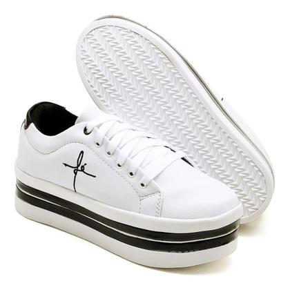 Imagem de Tênis Feminino Bordado Fé Branco Salto Plataforma Anabela Casual Dia a Dia