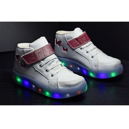 Imagem de Tenis Feminino Botinha De Led Tira Colante Borboleta Glitter Luzinha + Chinelo