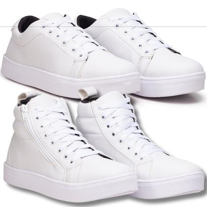 Imagem de Tênis feminino branco + bota esportiva branca: uma dupla dinâmica para um estilo fresco e moderno em qualquer aventura.