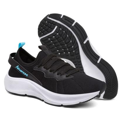 Imagem de Tenis Feminino Caminhada Linha Conforto Estilo Premuim Cor Preto e Azul