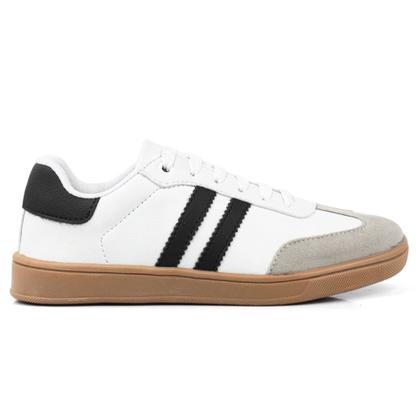 Imagem de Tênis Feminino Casual Cano Baixo Confortável Branco e Preto Estilo Samb