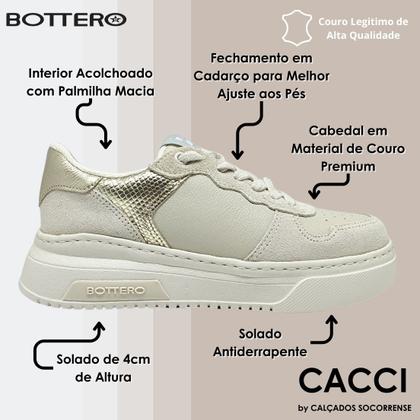 Imagem de Tênis Feminino Casual Couro Moderno Conforto Bottero