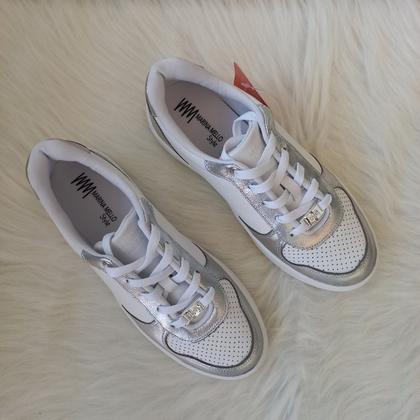 Imagem de Tênis Feminino Casual em Couro Branco Prata Marina Mello
