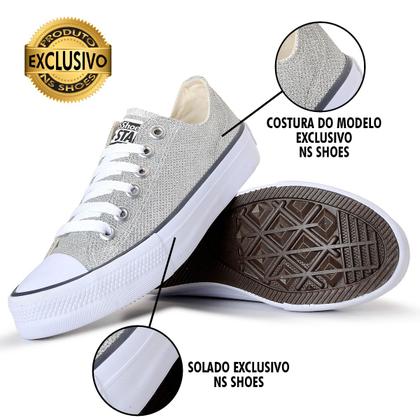 Imagem de Tênis Feminino Casual Glitter Prata