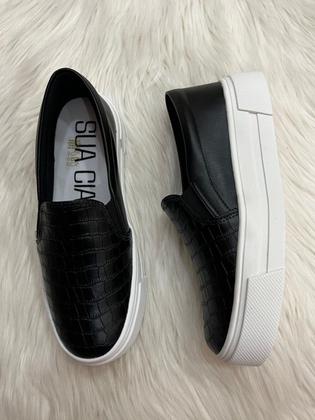 Imagem de Tênis Feminino Casual Slip On Caixa Alta - Sua Cia - Preto