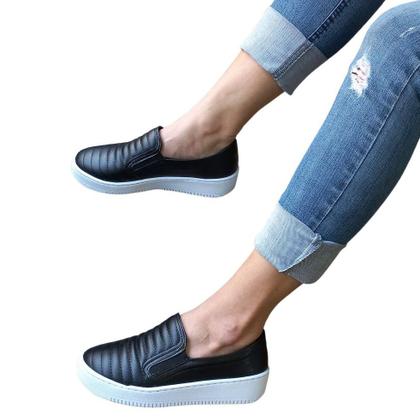 Imagem de Tênis Feminino Casual Slip On Preto Flatform Matelassê