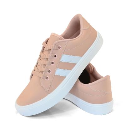 Imagem de Tênis feminino casual super estiloso confortável fashion dia a dia urbano moderno lançamento  super leve 34 ao 39 branco/nude