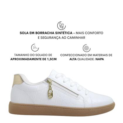 Imagem de Tenis Feminino Casual Ziper Croco Retrô Beira Rio 4313.209 - Branco Dourado - 38