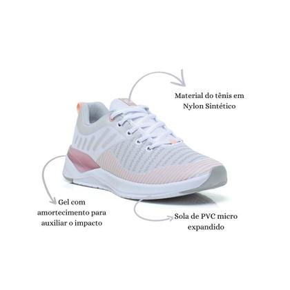 Imagem de Tênis Feminino Esportivo Caminhada Academia Confortável Kit Nude/Cinza 37