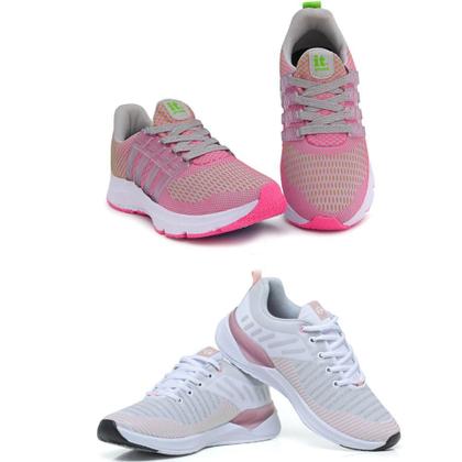 Imagem de Tênis Feminino Esportivo Caminhada Academia Confortável Kit Nude/Cinza 37