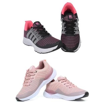 Imagem de Tênis Feminino Esportivo Caminhada Corrida Confortável Kit Cinza/Rosa 36