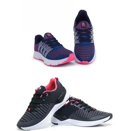 Imagem de Tênis Feminino Esportivo Caminhada Fitness Confortável Kit Cinza/Preto 39