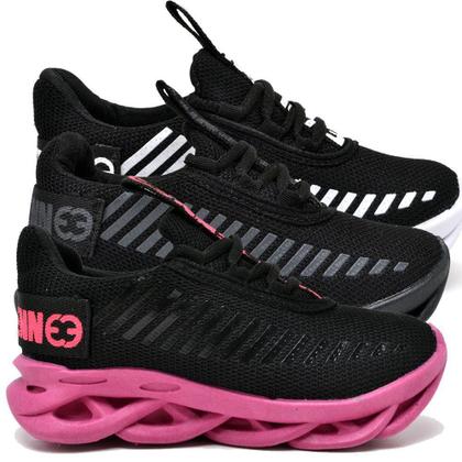 Imagem de Tênis Feminino Infantil Esporte Sola Trançada Confortavel Kit 3 Peças Grafite/Pink