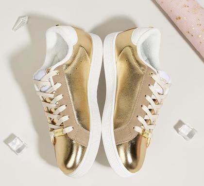 Imagem de Tênis feminino LUCKY STEP Fashion Star Gold PU tamanho 36